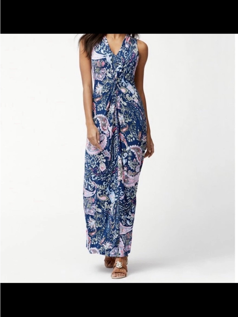 Tommy Bahama Tambour Promenade Paisley Maxi Dress V-Neck Viscose Sz Small Resort
